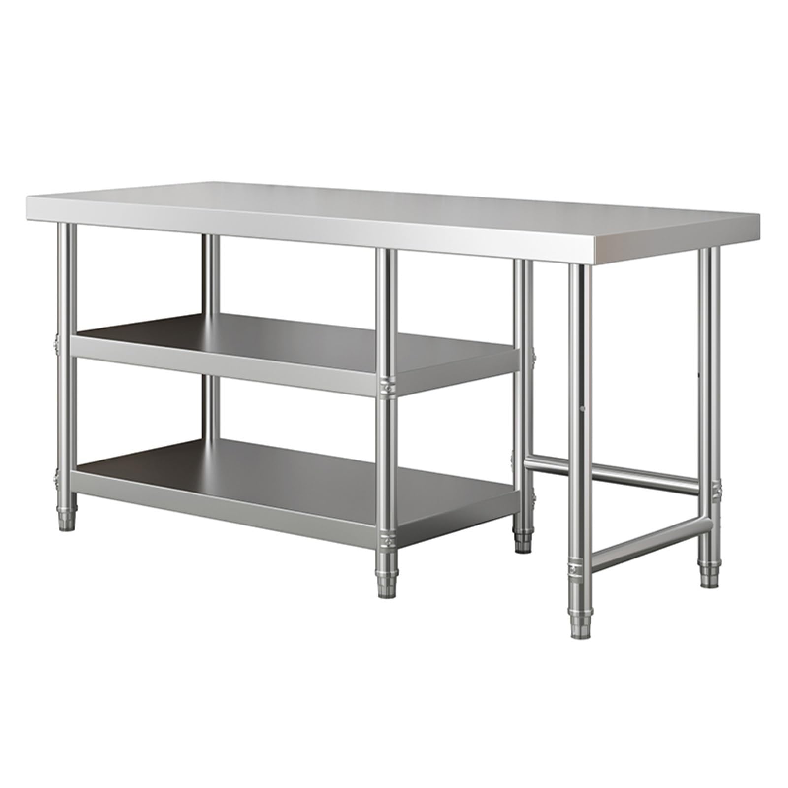 Mesa de Trabajo Cocina Tres Niveles Taller con Espacio para Botellas Gas Estantes Almacenamiento Estructura Reforzada Patas Ajustables Alta Capacidad Carga