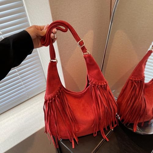 Image of Women Vintage Suede Fringe Hobo Bag Tote Shoulder Bag Crossbody Bag and Hippie Western Cowgirl Purse Shoulder Bag