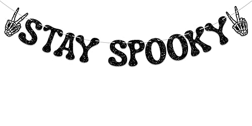Stay Spooky Banner - Skeleton Peace Sign, Gothic Party Decor,