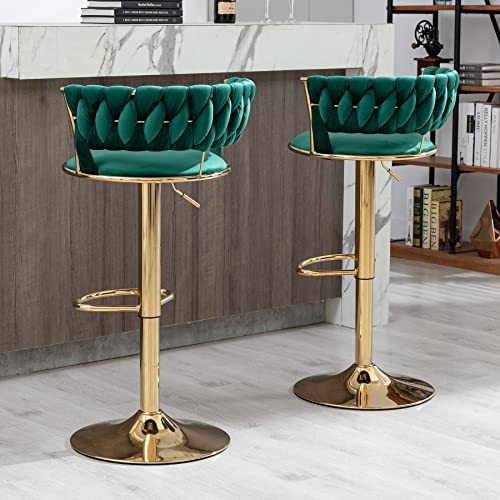 Velvet Swivel Barstools Set Of 2, Modern Stool Chair With Back, Adjustable Counter Height Bar Chairs, Bar Stool For Kitchen Pub, Kitchen,Café, Dining Chairs, Cyber Celebrity Recommend (Green) #TOP6