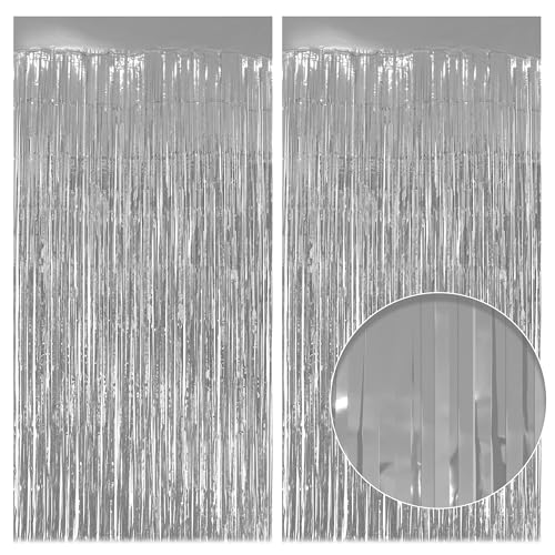 2 Pack Silver Fringe Backdrop 3.2x8.2ft Cortinas Decorativas miniatura 1