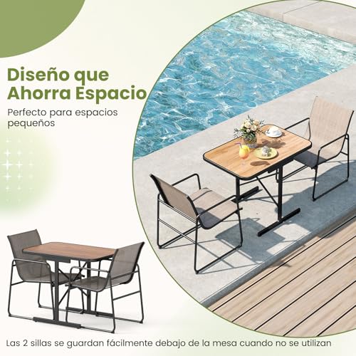 Conjunto de jardín de 3 piezas con mesa de comedor rectangular y dos sillones 6
