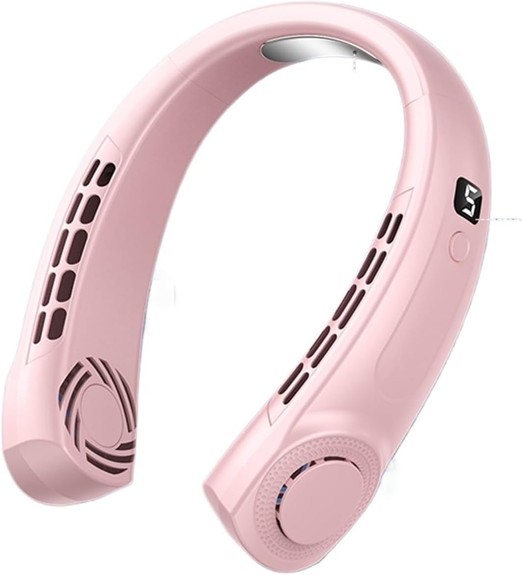 Mute USB Personal Fan Digital Display 5 Speeds Rechargeable Bladeless Portable Neck Fan Home School Office(Blue standard)