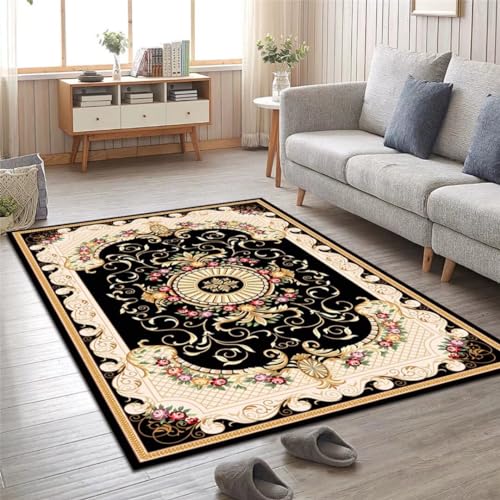 Kunsen 80X140CM Teppich Kurzflor Klassischer, schmutzabweisender, modischer Kurzflor für Wohn- und Esszimmer Kinderzimmer Teppich Jungen Schwarz Flickenteppich Teppich Küche Läufer