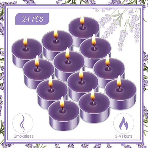 24 Pcs Lavender Tealight Candle Scented Purple Mini Tea Lights Smokeless Long Burning Clear Cup Candles Votive Candles Aromatherapy With 3 To 4 Burn Hours For Stress Relief Relaxation Spa Bath #TOP2