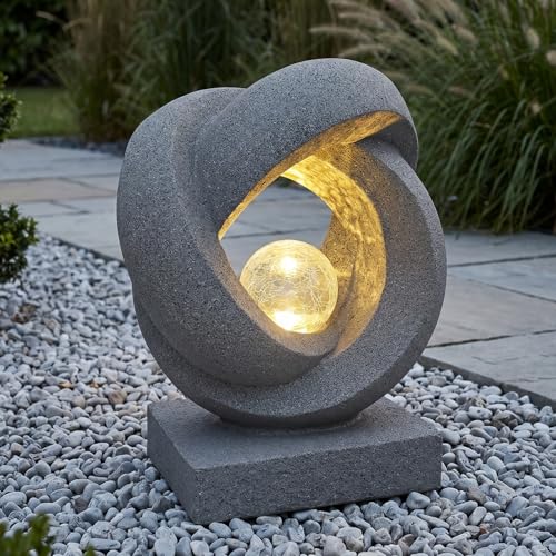 Arnusa Lampe solaire de jardin Sculpture de jardin moderne avec boule en verre éclairée, aspect pierre, blanc chaud, figurine de jardin, lampe solaire...