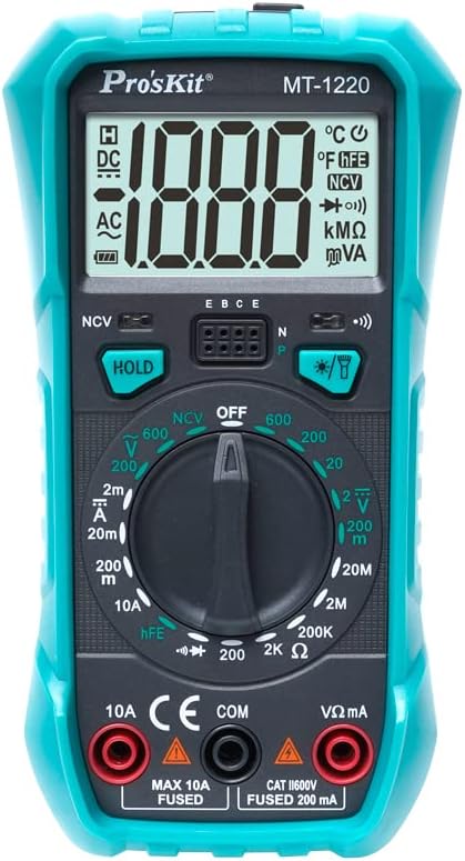 Pro'sKitMT-1220 3-1/2 Digital Multimeter 1999 Counts Compact but Multifinction For ACV, DCA, DCV, Resistance, Diode test and more(MT-1220)