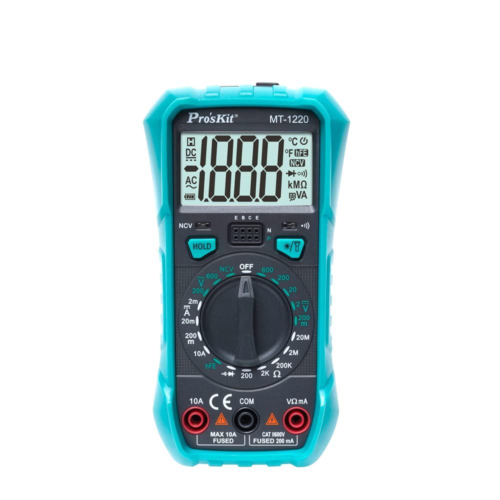 Pro'sKitMT-1220 3-1/2 Digital Multimeter 1999 Counts Compact but Multifinction For ACV, DCA, DCV, Resistance, Diode test and more(MT-1220)