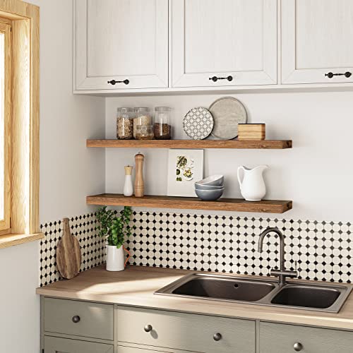 HOOBRO Wandregal, Schweberegal 2er-Set, stabile Wandboards, 100 x 20 x 4 cm Hängeregale, mit unsichtbaren Halterungen, für Bad, Schlafzimmer, Küche, Büro, Wohnzimmer, Vintagebraun EBF100BJP201G2