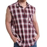 Cool Plaid Sleeveless Shirt for Men,Casual Muscle Performance Button Down Shirts Red