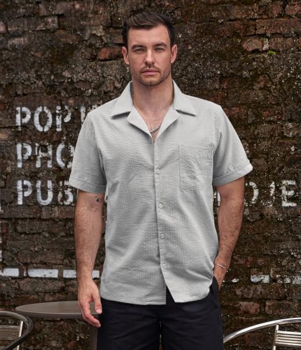 Image of VATPAVE Mens Striped Summer Shirt Casual Button Down Short Sleeve Beach Shirts Cotton Shirts for Men