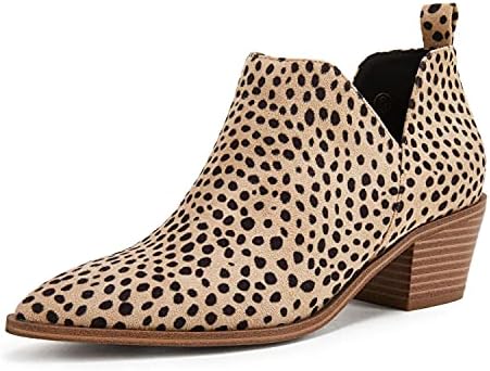 LAICIGO Womens Western Cutout Booties Ankle Boots Chunky Low Heel Almond Toe Stacked Zip Boots