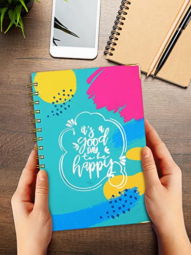 Doodle Undated Daily Planner I Weekly Planner I A5 I Hard Cover I Wiro I192 Ruled Pages I 80 GSM I Lay Flat Design I Metal Corners I Plan your day, To do List- Happy Day - Blue (Image - 6)