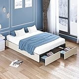 BALUS King Bed Frame with Storage Drawers, Upholstered Platform Bed Frame with Large Storage Space,