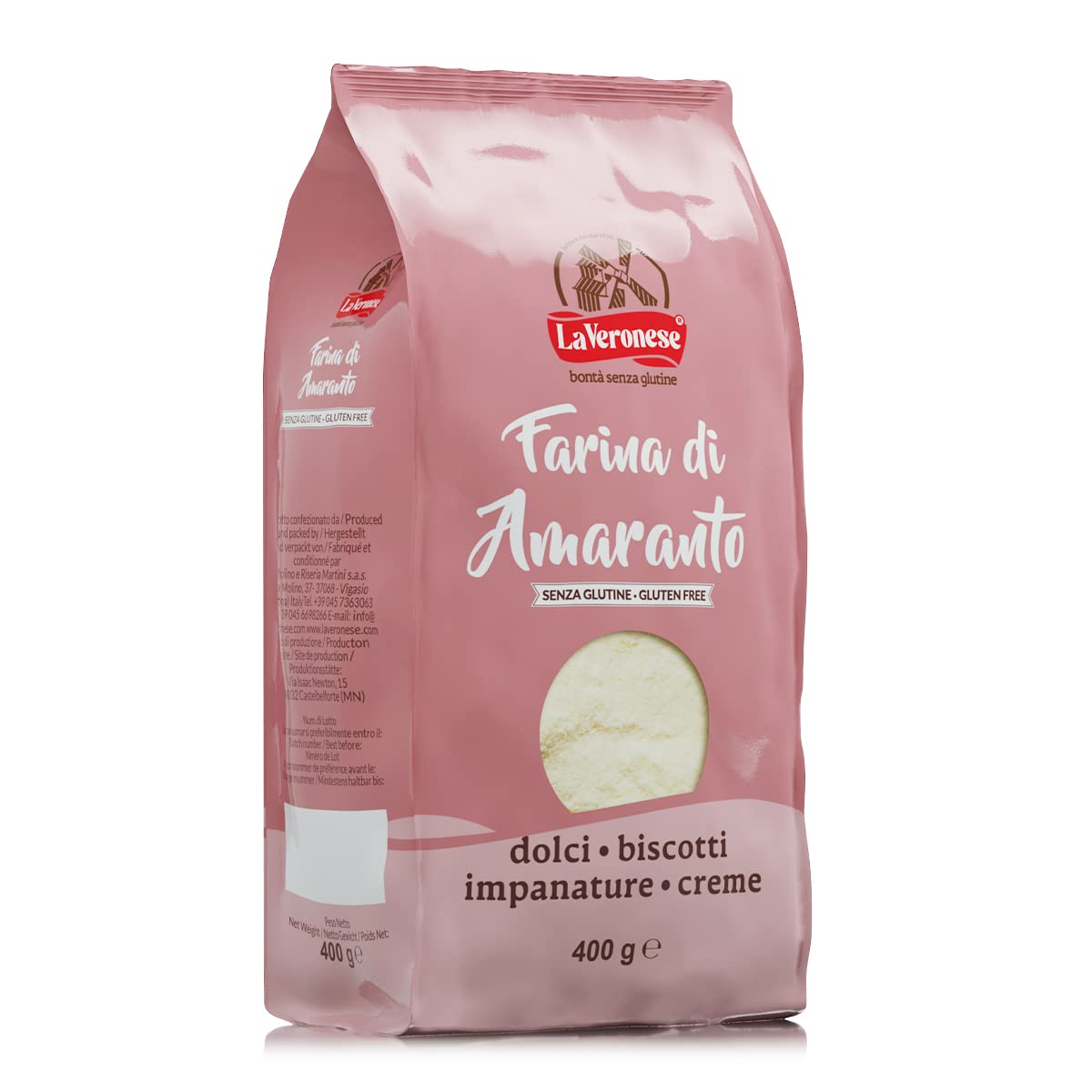 La Veronese | Farina di Amaranto, per Biscotti, Pane e Focacce, Senza Glutine, Ricca di Fibre e Proteine, Alimento Altamente Digeribile, Fortemente Aromatica, 4X400g