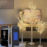 4FT 5FT 6FT Christmas Tree with Lights, 3PACK Smart Lighted Birch Tree with APP Home Decor, Warm White, Timing, Dimmer, Group Control, Music Sync, Christmas Room Decorations Indoor/Outdoor Use
