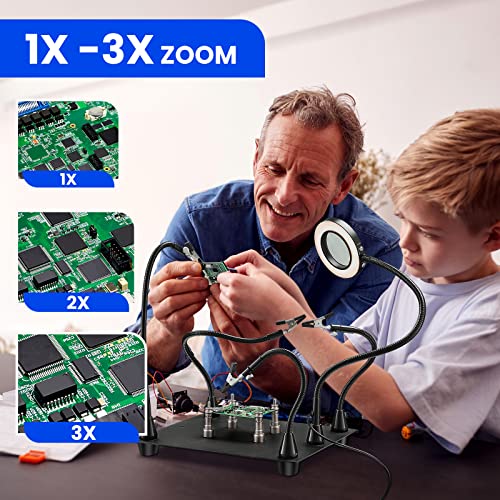 Magnetic Helping Hands Upgraded Soldering Helping Hand, Faiuot Soldering Station Helping Hands With Magnifying Glass, Light And Board Holder, Big Base Soldering Holder For Jewelry Electronic #TOP4