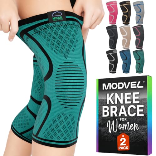 Image of MODVEL Knee Braces for Knee Pain Women & Men - 2 Pack Knee Brace for Knee Pain Set, Knee Brace Compression Sleeve, Knee Braces for Knee Pain Meniscus Tear, ACL & Arthritis Pain Relief - Knee Sleeves