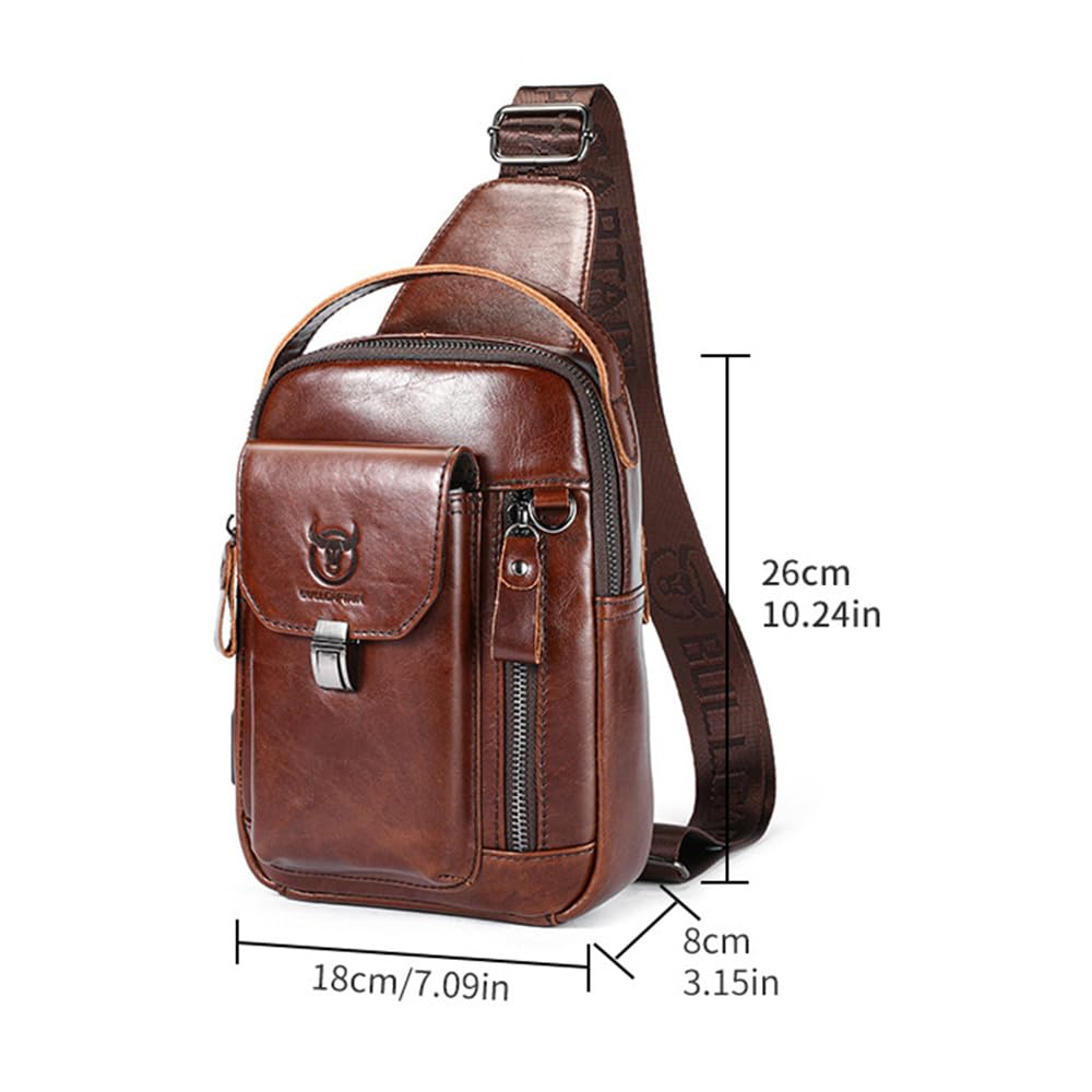 Domary Bolso Bandolera de Cuero Genuino, Mochila Duradera con Pecho para Agua, para Viajes Al Aire, Hombres y Mujeres (Negro)
