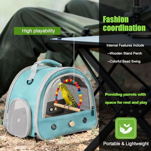 Image of Portable Parrot Travel Cage Carrier with Small Swing Toy&Cage Colorful Toys Set Small Bird Parakeet Bag with Standing Perch Bird Carry Transport Bag (Green, Carreir /Swing)