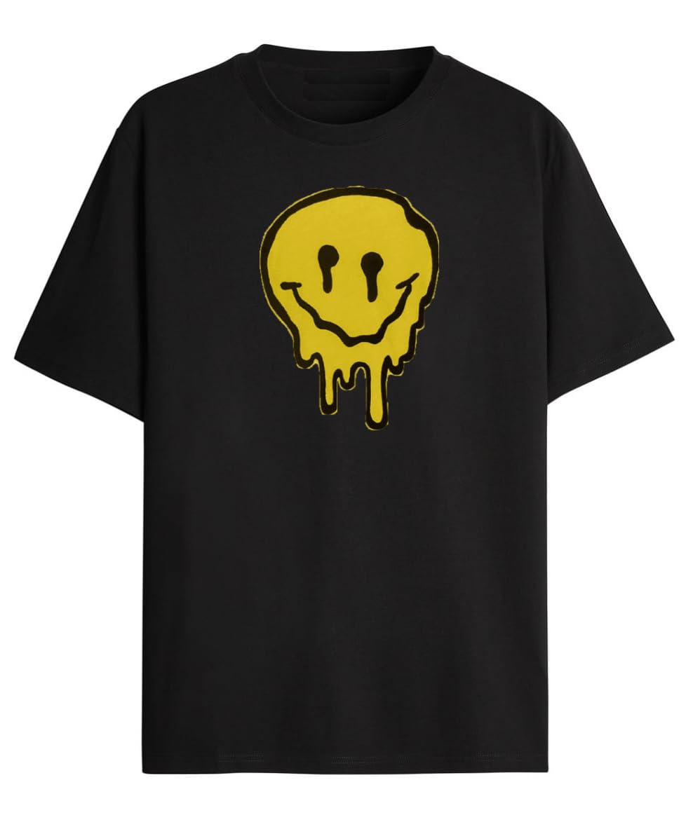 GenericMelted Smiley T-Shirt Black Cotton Tshirt Unisex - StadiumEX