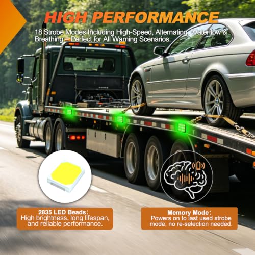 Image of Nilight Magnetic Strobe Lights 2PCS Green 12 LED Rechargeable Warning | 18 Flash Patterns Waterproof Wireless Emergency Hazard Beacon for Trucks Trailers Snow Plows Buses Cars