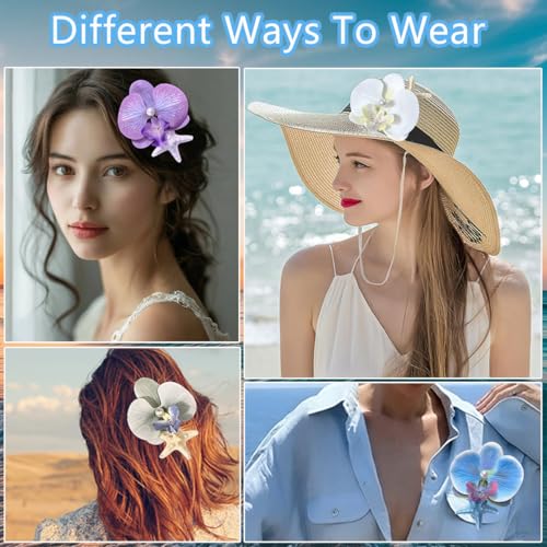 5 Pzas Pinzas para el Cabello Flores Hawaianas para Mujer Mariposa Orquídea con Estrella de Mar y Perla Flores Artificiales de Verano Accesorios Nupciales para la Playa miniatura 6
