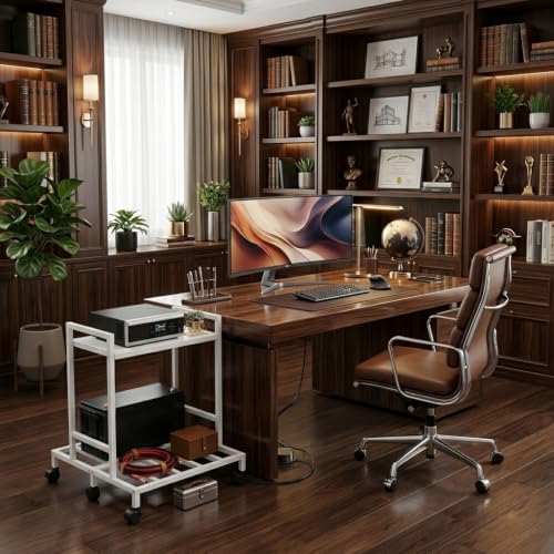Image of 2-Tier Double Battery Stand with Wheels - Heavy Duty White Metal UPS Trolley for Inverter & Battery Storage, Durable & Space-Saving Design (White)