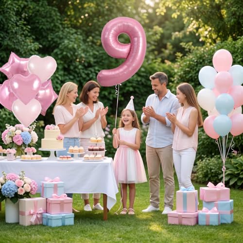 Image of TONIFUL 9th Birthday Balloons Kit 40 Inch Pink Large Number 9 Foil Balloon