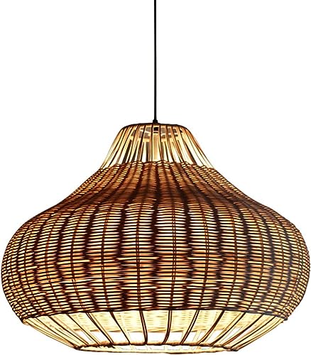 Lustre bambou suspension rotin tressé luminaire osier bohème grand