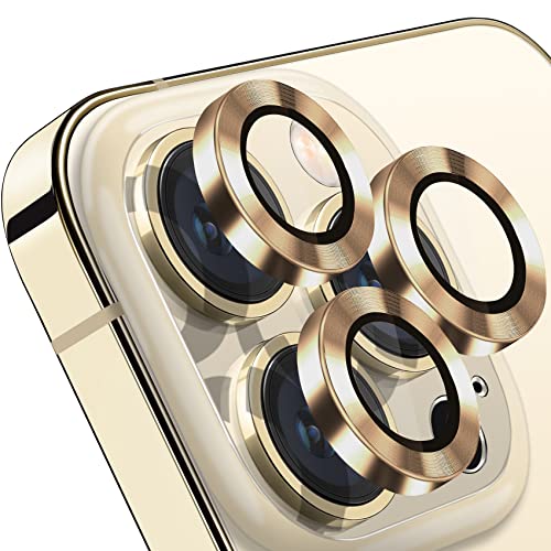 Hsefo For Iphone 14 Pro/Iphone 14 Pro Max Camera Lens Protector, Anti-Scratch Lens Cover 9H Tempered Glass Metal Camera Screen Protector Shockproof Camera Ring - 3 Pcs Gold #TOP1