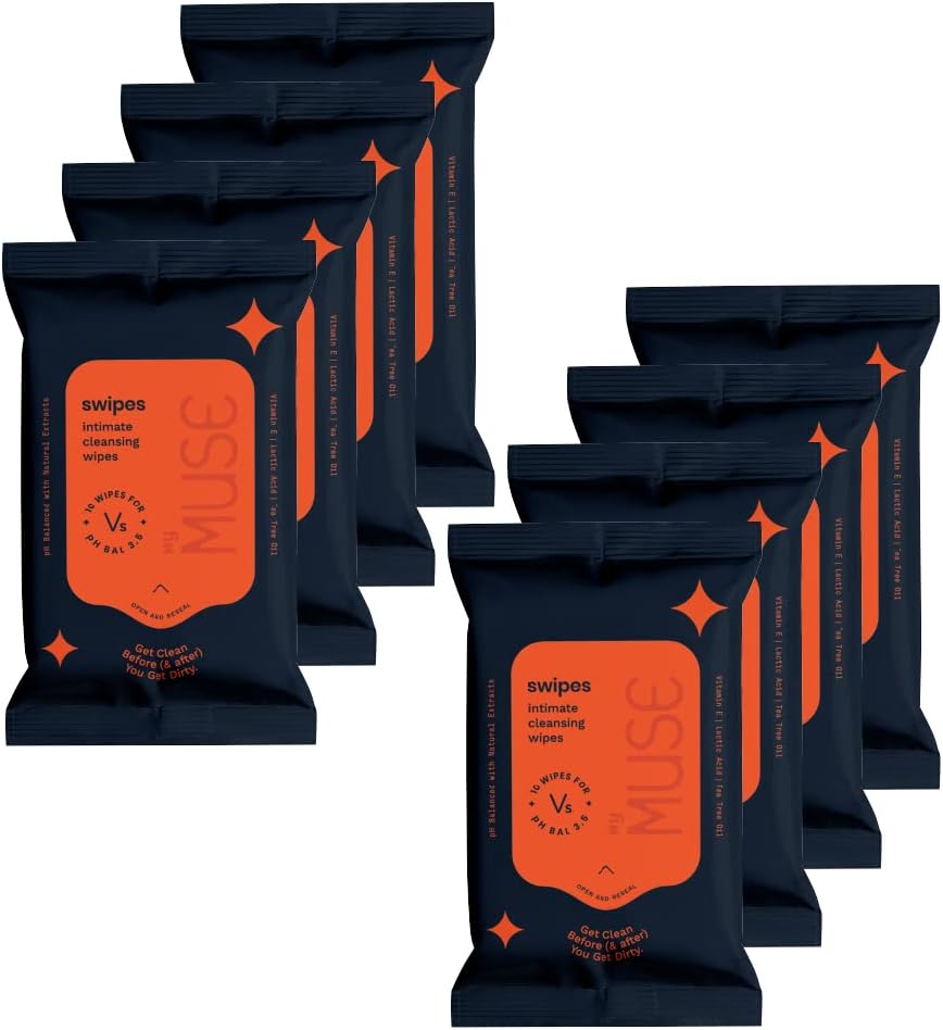 MYMUSE Swipes Cleansing Wipes For Women Pack Of 8 (80 Wipes) I Complete Biodegradable with Vitamin E Extract I Wet Wipes For Women On The Go I Maintains pH Balance I Made For Intimate Use
