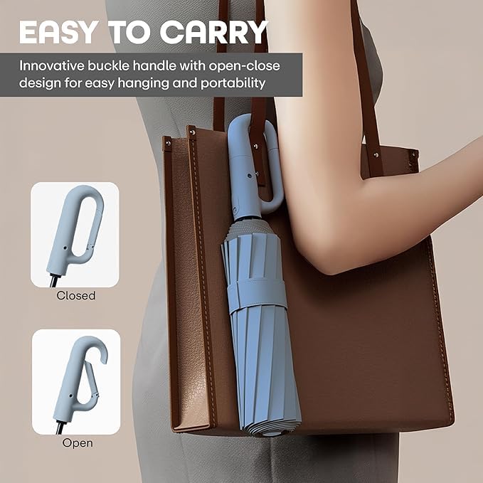 NISHIV Automatic Folding Umbrella with Carabiner, Gray GREY - Image 3