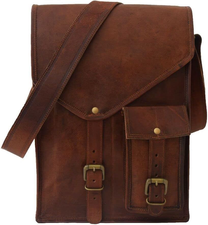MaheTri 11" Leather Messenger Crossbody Bag, Ipad Case Office Gift For Men Shoulder Bag