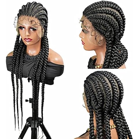 QJWM 36" Lace Front Geflochtene Perücken mit Babyhaar Cover