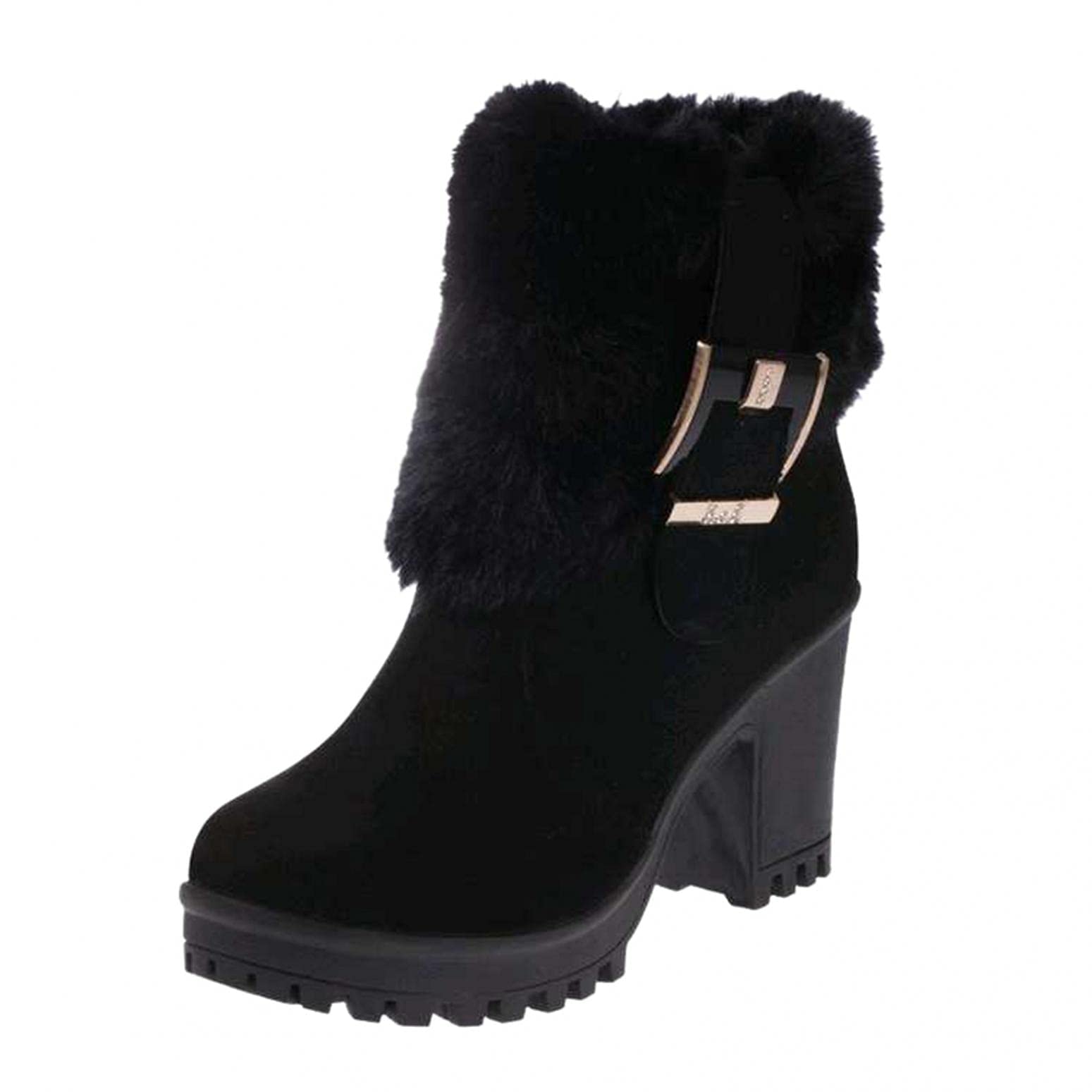 ZBYY Women’s Chunky High Heel Ankle Booties Slip On Round Toe Mid Heel Short Booties Platform Chelsea Ankle Boots Shoes