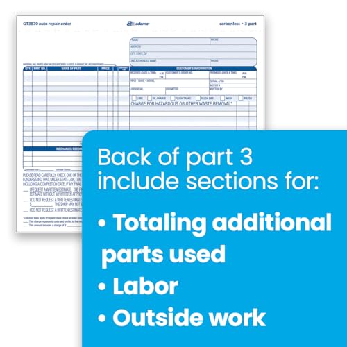 adams auto repair order forms 85 x 744 inch 3-part carbonless 50-pack white and canary gt3870