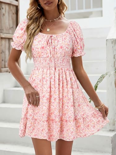 Image of Womens Babydoll Mini Dress Casual Square Neck Short Sleeve Summer Dresses
