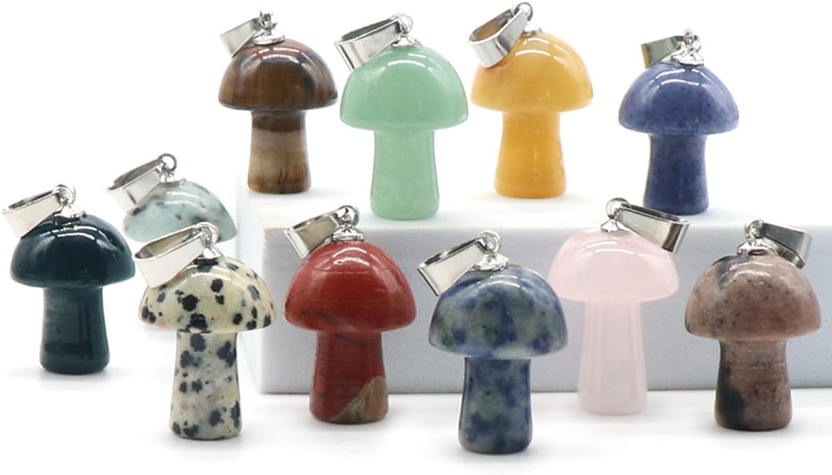 8pcs Natural Stone Pendant Rose Quartzs Agate Unakite Mushroom Shape Charms For Making DIY Jewelry Necklace Bracelet Size 20×15mm - Image 4