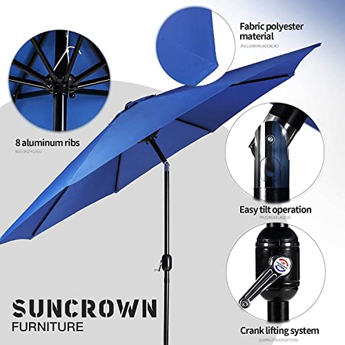 SUNCROWN 5-Piece Outdoor Wrought Iron Chairs and Table Patio Dining Furniture Set - 4 Stackable Metal Chairs, 1 Steel Slat Bistro Table and 1 Dark Blue 9Ft Patio Umbrella for Garden Backyard Deck - Thumbnail 5
