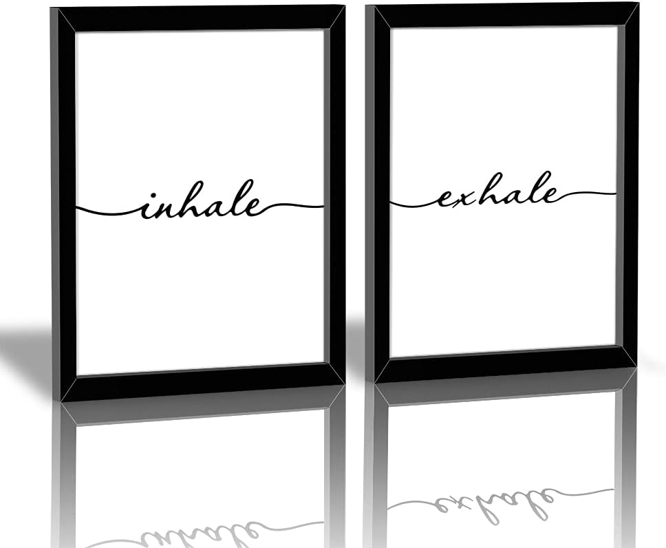 HPNIUB Framed Inhale Exhale Art Print Set of 2 (10”X8”)-Ready to Hang, Meditation Mental Health Wall Art, Black and White Yoga Painting,Modern Zen Print, Canvas Wall Art Poster for Bedroom