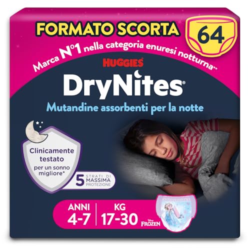 Huggies Drynites Pannolini, Taglia M (17-30 Kg), Mutandine assorbenti bambina, Design Disney, 64 Pz