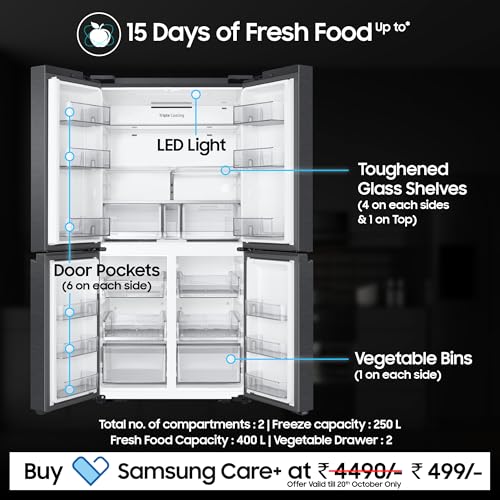 Image of Samsung Smart Choice 650 L, Convertible, Digital Inverter, Frost Free, French Door Refrigerator (RF65DG90BDSGTL, Black, Black Caviar)