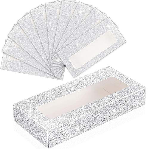 30 Pieces Empty Eyelash Case Box Packaging Empty Eyelash Box Glitter Paper Cardboard Box Plastic Eyelash Storage Box False Lash Case Holder Cosmetic Oil Bottle Storage Box (Silver)