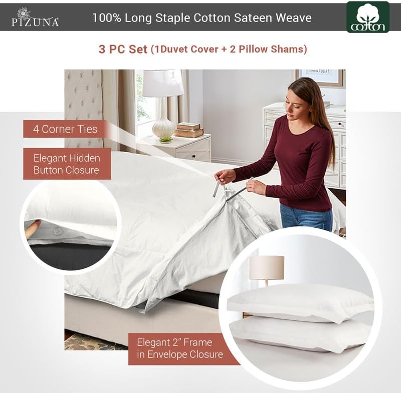 Miniatura 3 de Pizuna - Ropa de cama de 100 % satén de algodón de fibra larga de 400 hilos (juegos de sábanas y juego de fundas)