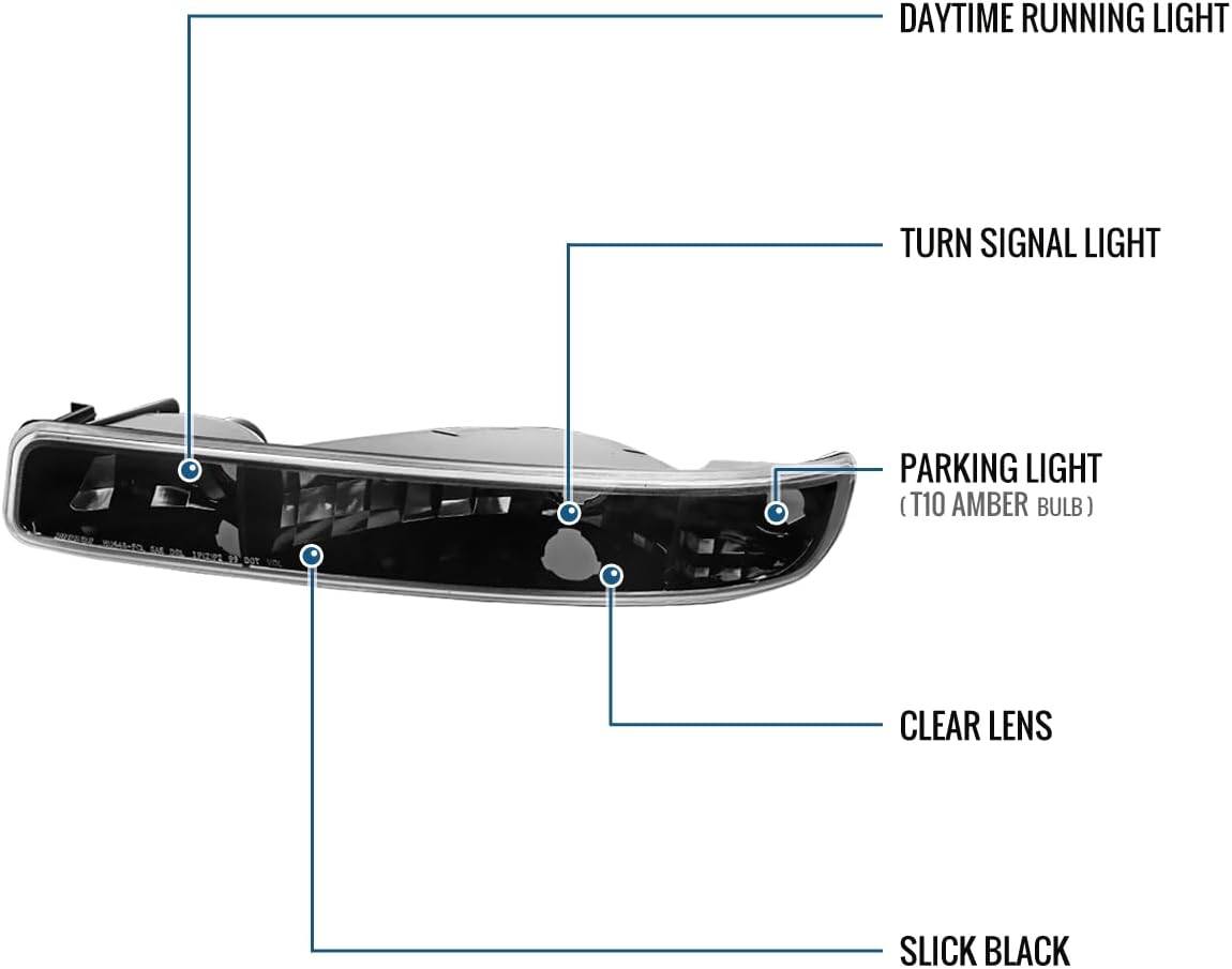 Ronnin - Fits 1999-2007 GMC Sierra Classic Yukon XL Bumper Lights Turn Signal Lamps Replacement Assembly Pair | Glossy Black