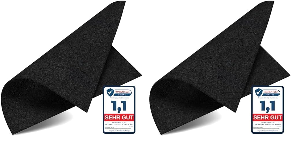 EVOCAMP Feuerfeste Unterlage 40x32 cm hitzebeständig bis zu 982 °C Feuerfester Stoff ideal als Feuerschutzmatte, als Grillunterlage, Hitzeschutzmatte Nicht brennbar, geeignet für 1-flammige Gaskocher