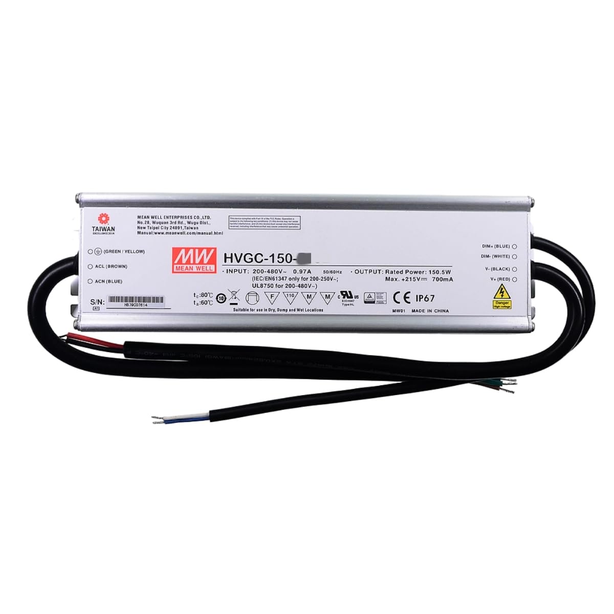Driver LED HVGC 150W avec courant de sortie PFC IP65 réglable pour optimiser votre éclairage