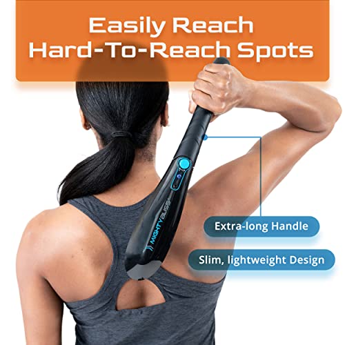 Mighty Bliss Deep Tissue And Back Massager Cordless Handheld Electric Percussion Muscle Massager Machine - Long Handle Full Body Therapy Massager For Neck, Shoulder, Back, Leg, Feet - 6 Heads Included