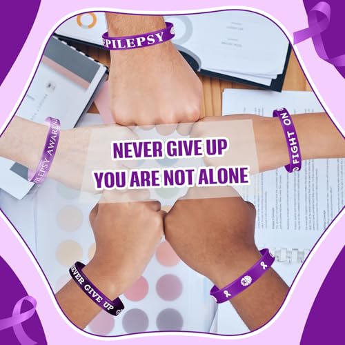 Image of Landical 300 Pcs epilepsy awareness Silicone Bracelets Purple Ribbon Motivational Rubber Wristbands Colored epilepsy awareness wristbands For Event Support Charity Supplies Favor